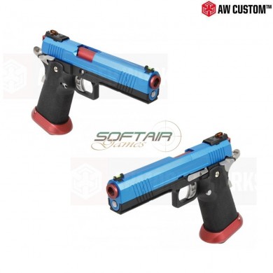 Gas Pistol Hi-capa split Full Blue Slide & Black Frame & Red Barrel Gbb Armorer Works (aw-110502)