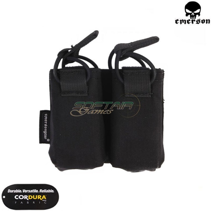 Double black pistol magazines pouch for vest ss fac tac style emerson (em6374-b)