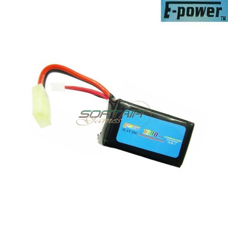 Lipo battery mini tamiya connector 11.1v x 1200mah 25c peq type e-power (ep-11.1x1200-25c)