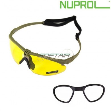 Occhiali battle tattici pro green frame & yellow lense c/inserto nuprol (nu-6042-gnye-opt)