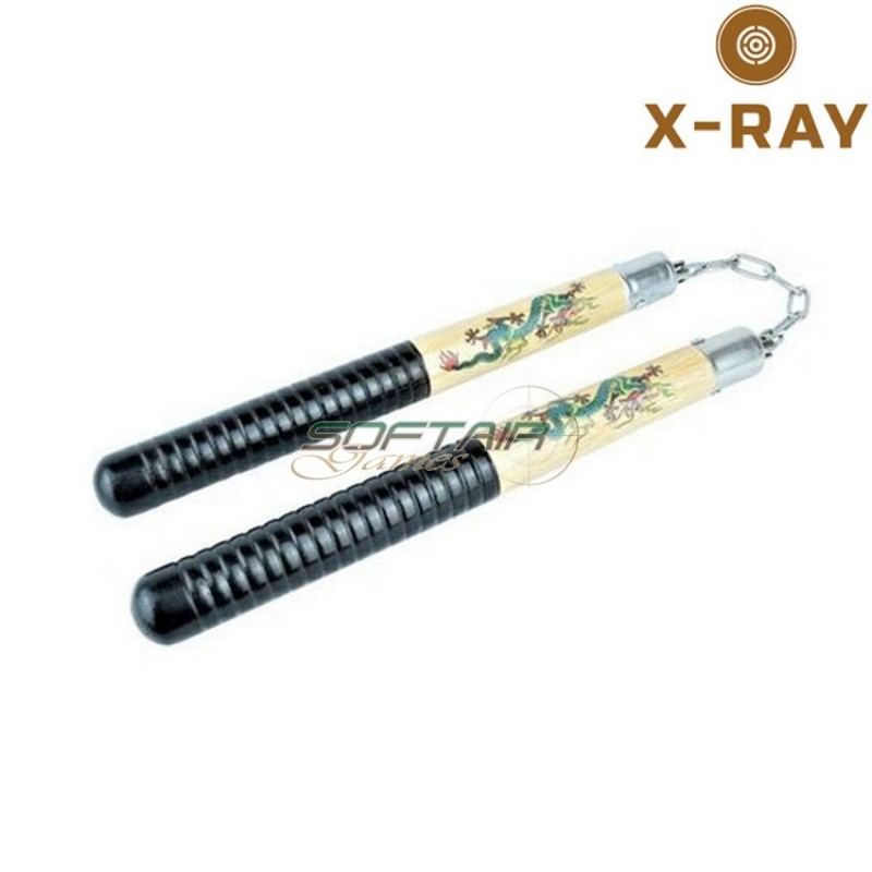 Nunchaku in legno due colori draghi cinesi x-ray (xr-n209)