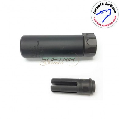 Silencer & prong flash hider black 5" sf type 14mm ccw airsoft artisan (aa-sil-04-bk-a)
