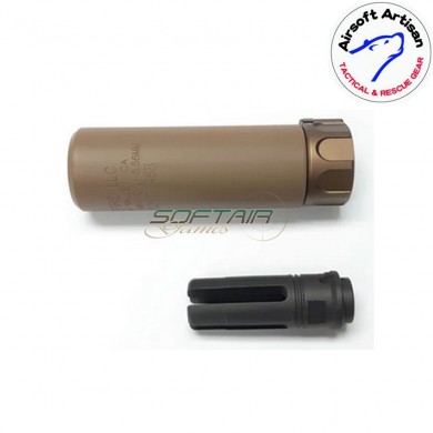 Silencer & prong flash hider dark earth 5" sf type 14mm ccw airsoft artisan (aa-sil-04-de-a)