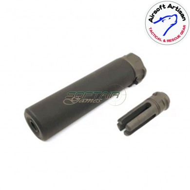 Silencer & prong flash hider black 6.2" sf type 14mm ccw airsoft artisan (aa-sil-05-bk-a)