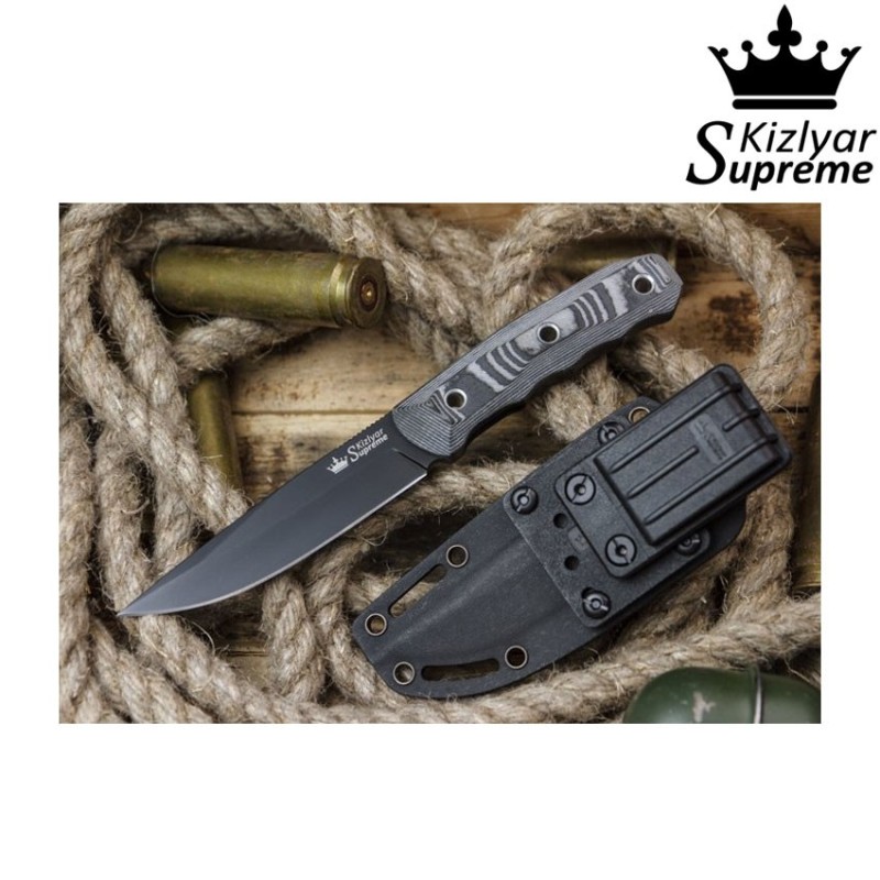 Tactical knife fixed blade echo d2 black titanium kizlyar supreme (kz-kk0062)