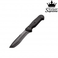Tactical knife fixed blade vendetta aus-8 black titanium kizlyar supreme (kz-kk0220)
