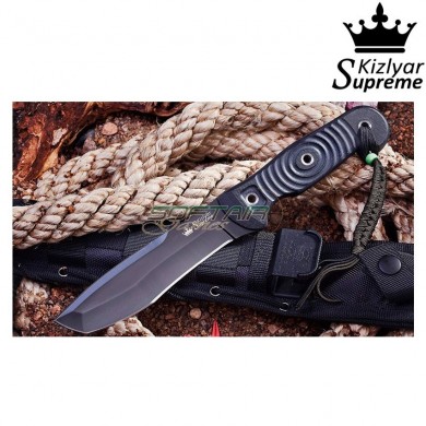 Tactical knife fixed blade vendetta aus-8 black titanium kizlyar supreme (kz-kk0220)