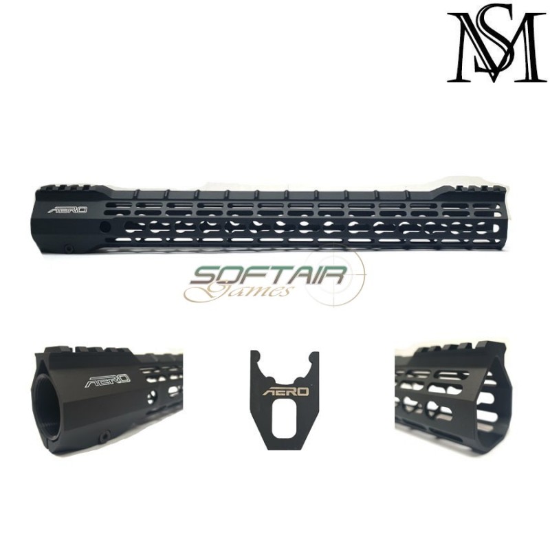 Aero s-one style keymod rail 15" black per aeg milsim series (ms-r174a15k-bk)