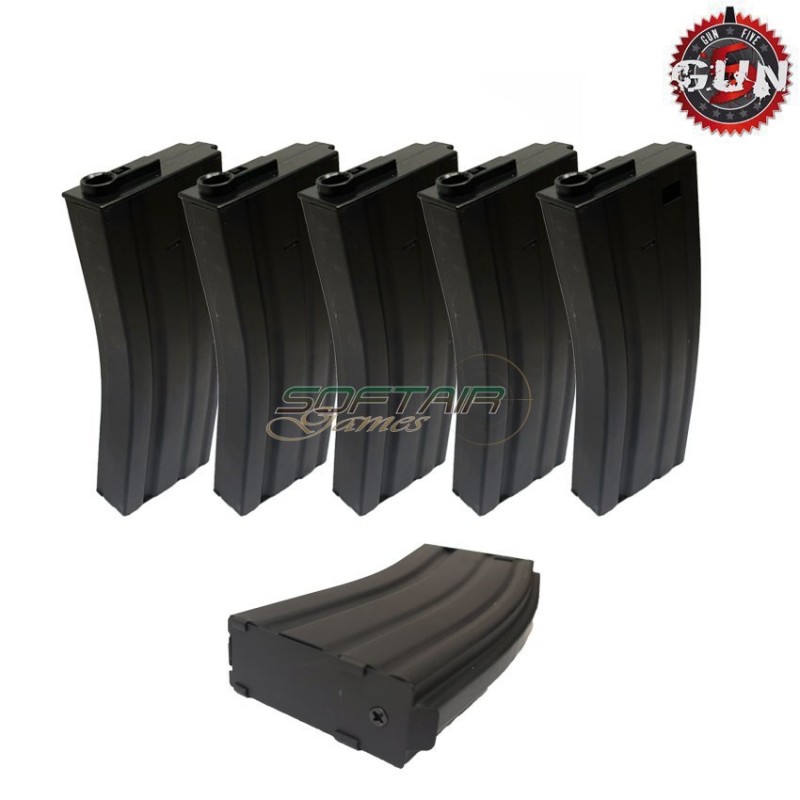 Set 5 mid-caps metal magazines 130bb black for m4 gun five (gf-mg-013-5)