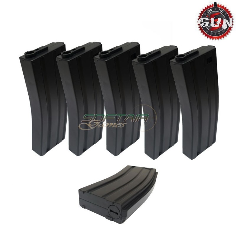 Set 5 pezzi caricatori monofilari 90bb black in polimero per m4 gun five (gf-mg-014-5) Set 5 pezzi caricatori monofilari 90bb black in polimero per m4 gun five (gf-mg-014-5)