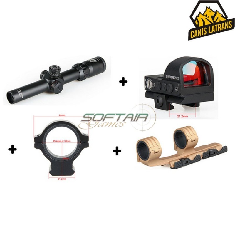 Scope black 2.5-10X26 with red dot type 2 & mount tan canis latrans (cl-1-0345-bk-tan)