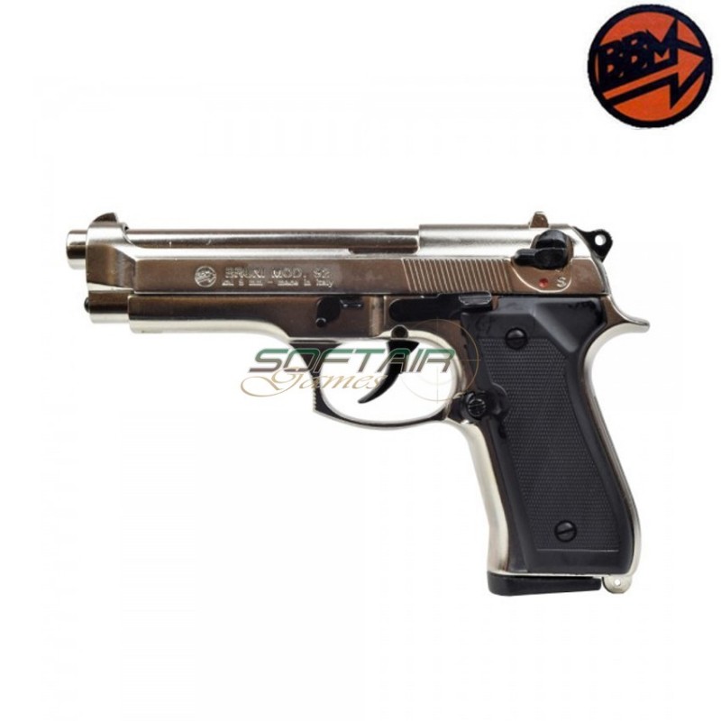 Blank Pistol 92 Pak Silver Sandblasted Satin Caliber 9 Bruni (br-1305ns)