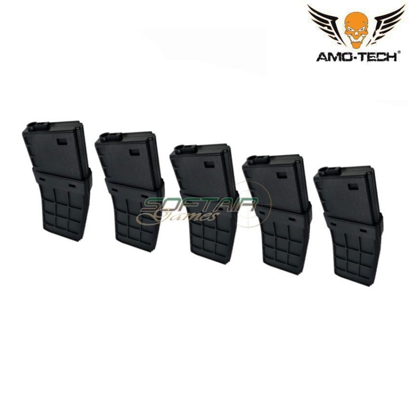 Set 5 mid-caps magazines 220bb juliett black for m4 series amo-tech® (amt-mc-juliett-bk-5)