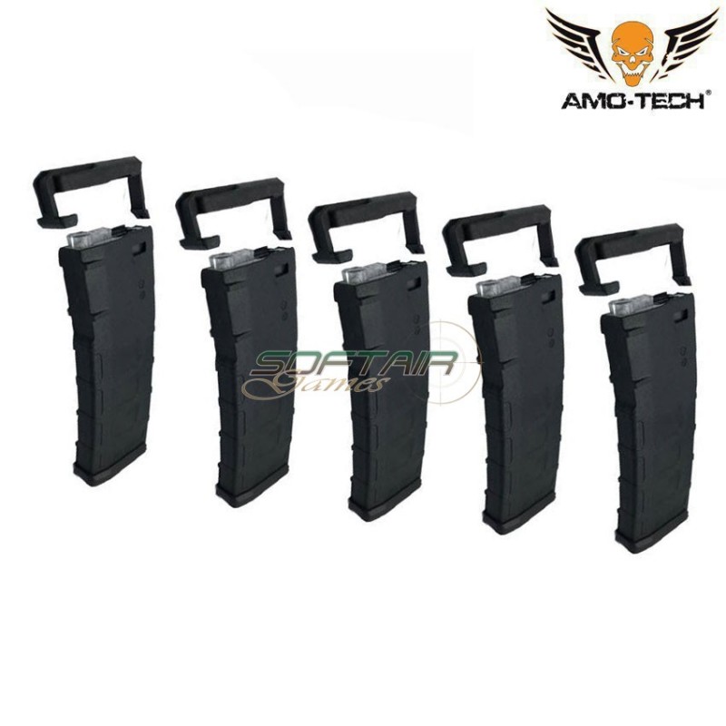 Set 5 caricatori maggiorati flash 380bb hotel c/cover black per serie m4 amo-tech® (amt-hcfc-hotel-bk-5)