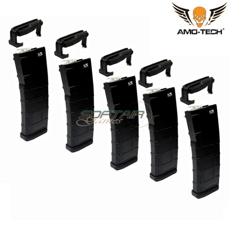 Set 5 caricatori maggiorati 330bb hotel c/cover black per serie m4 amo-tech® (amt-hcc-hotel-bk-5)