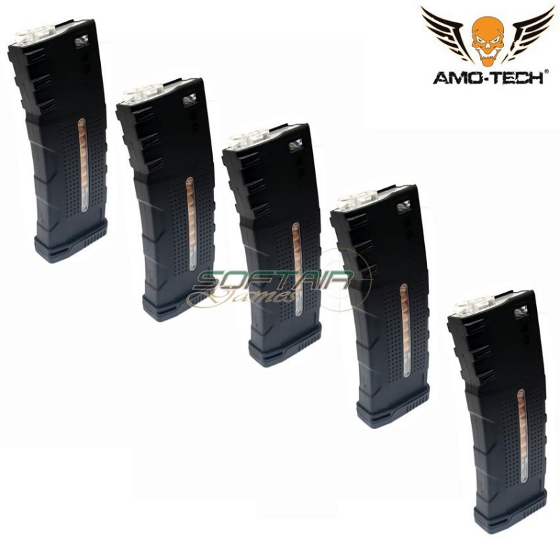 Set 5 mid-caps magazines 150bb alfa w/dummy bullets black for m4 series amo-tech® (amt-mc-alfa-bk-5)
