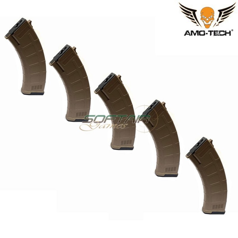 Set 5 caricatori maggiorati 600bb sierra dark earth per serie ak amo-tech® (amt-hc-sierra-de-5) Set 5 caricatori maggiorati 600bb sierra dark earth per serie ak amo-tech® (amt-hc-sierra-de-5)