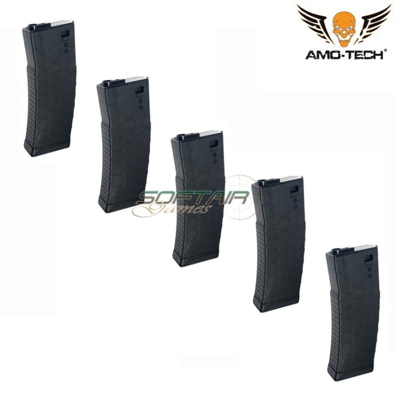 Set 5 mid-caps magazines 160bb bravo black for m4 series amo-tech® (amt-mc-bravo-bk-5)