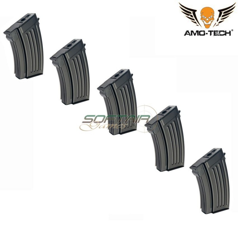 Set 5 hi-caps short magazines 250bb yankee black for series ak amo-tech® (amt-hcs-yankee-bk-5)