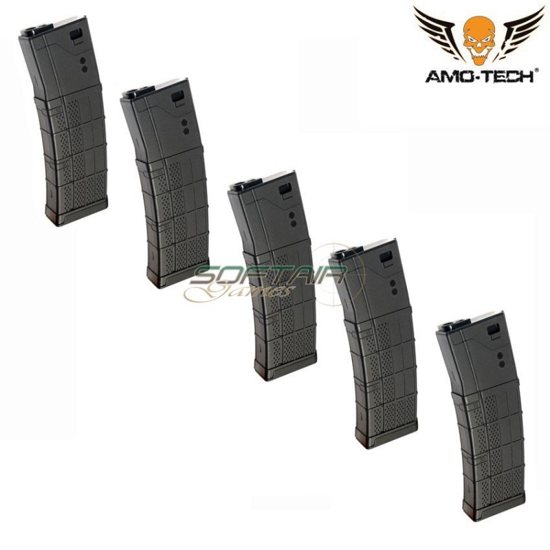 Set 5 mid-caps magazines 140bb zulu2 black for m4 series amo-tech® (amt-mc-zulu2-bk-5)
