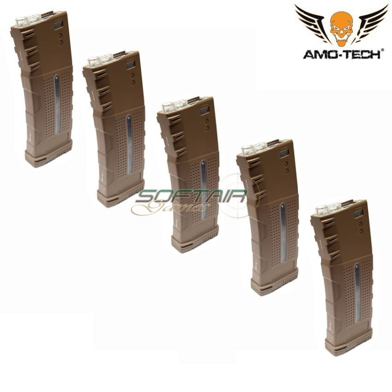 Set 5 caricatori maggiorati flash 320bb alfa dark earth per serie m4 amo-tech® (amt-hcf-alfa-de-5)