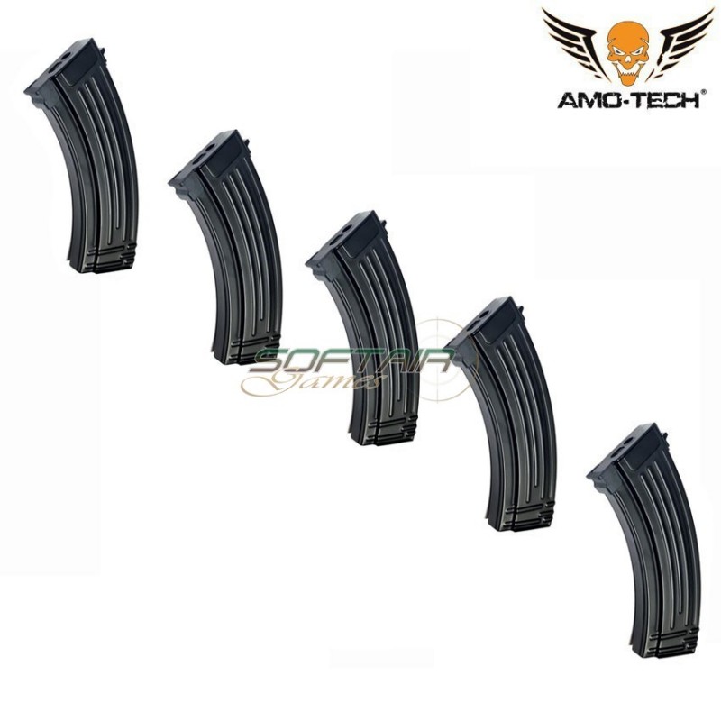 Set 5 hi-caps flash magazines 500bb yankee black for series ak amo-tech® (amt-hcf-yankee-bk-5)
