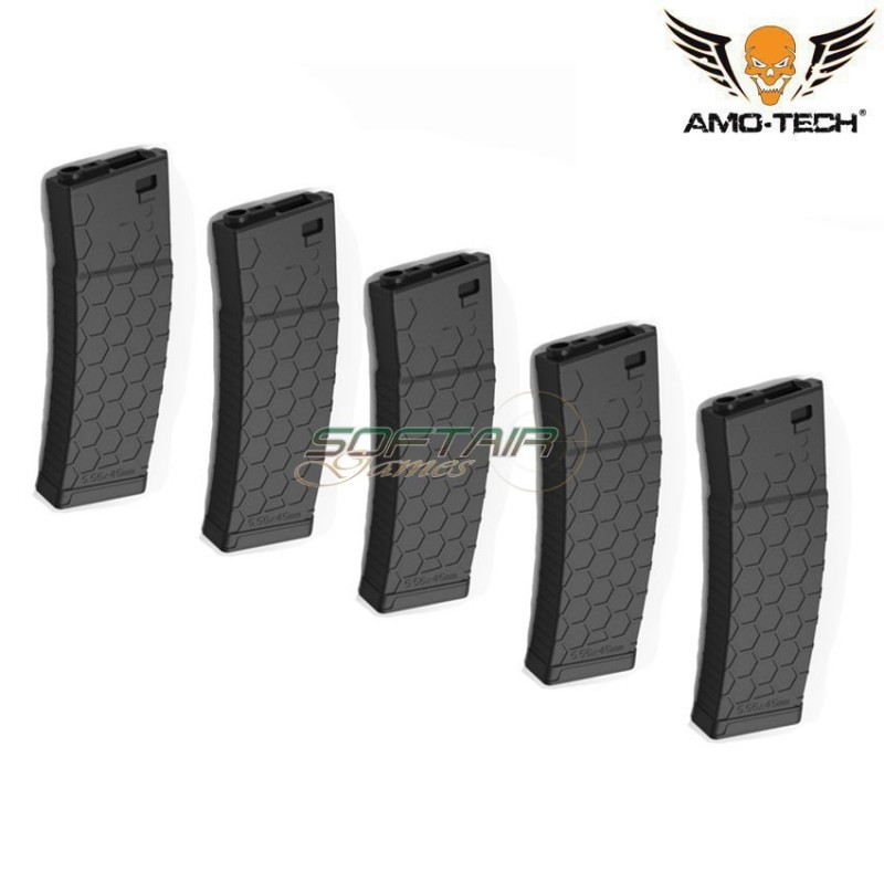 Set 5 caricatori maggiorati 450bb bravo black per serie m4 amo-tech® (amt-hc-bravo-bk-5)