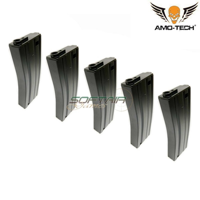 Set 5 caricatori monofilari 70bb india3 black per serie m4 amo-tech® (amt-mc-india3-bk-5)