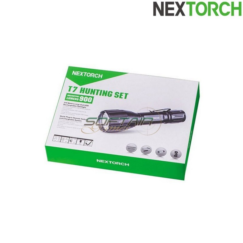 Torcia set t7 ricaricabile 900 lumens led black nextorch (nxt-l300010092)