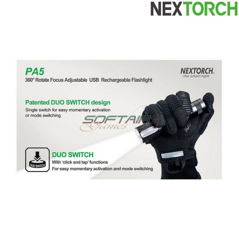 Torcia pa5 focus adjust ricaricabile 660 lumens led black nextorch (nxt-l300010072)