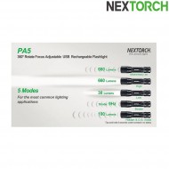 Torcia pa5 focus adjust ricaricabile 660 lumens led black nextorch (nxt-l300010072)