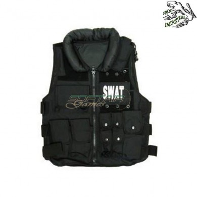 Padded swat black tactical vest with 12 pockets frog industries® (fi-swat-bk)