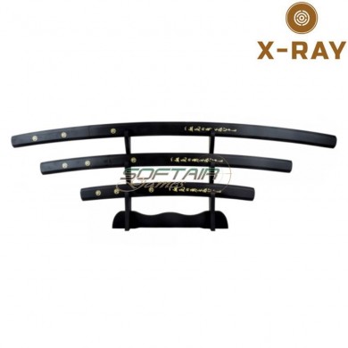 Set 3 katanas with scabbard and handle black wooden x-ray (xr-jl048bs)