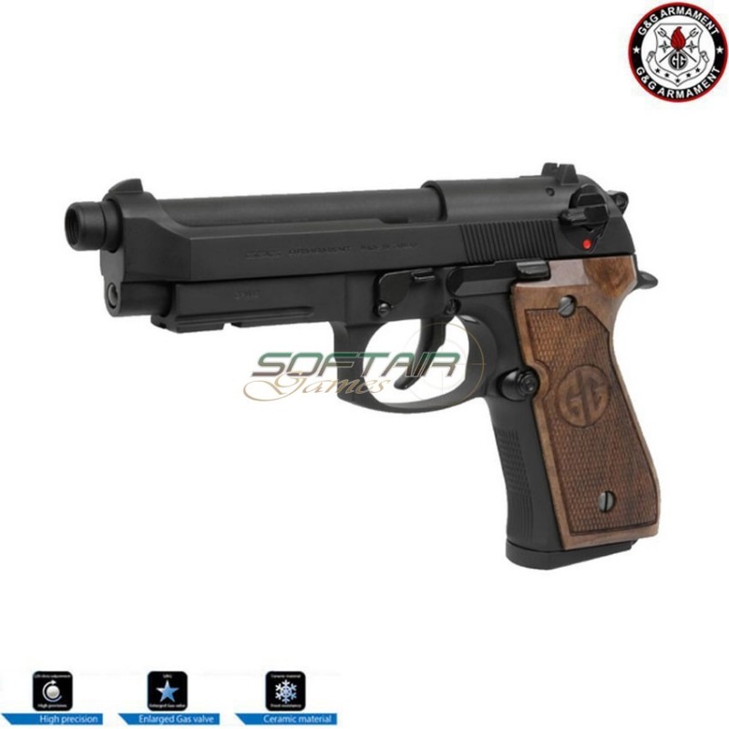 Gas pistol gpm92 gp2 walnut wood grip g&g (gg-m92-gp2w)