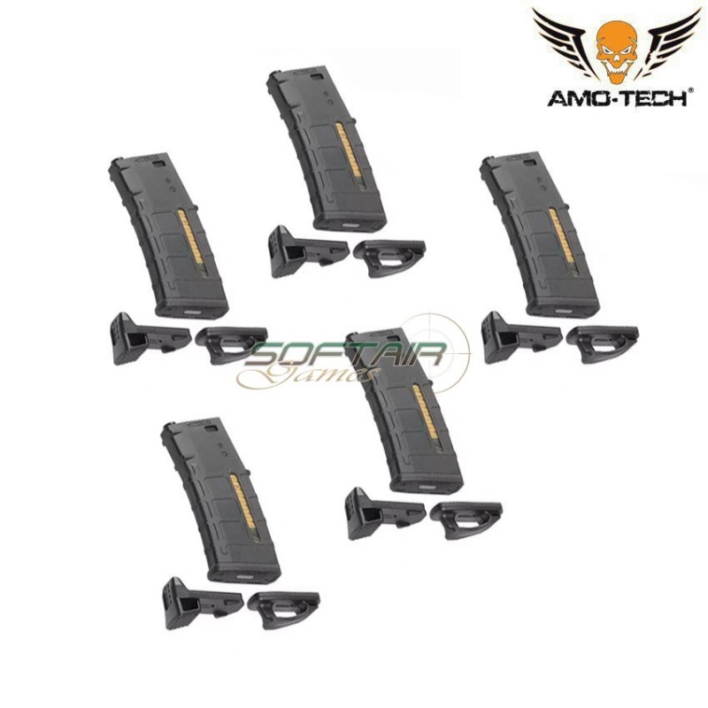Set 5 pieces Mid-caps magazines 120bb aeg m4/ar-15 black w/dummy ammo kit B amo-tech® (amt-as.i034-kitb-bk-5)