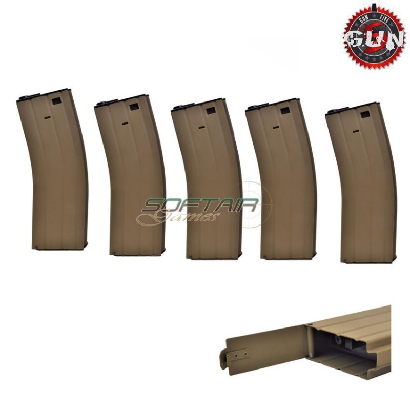 Set 5 pezzi caricatori maggiorati flash 360bb dark earth in metallo per m4 gun five (gf-mg-015-5-de)