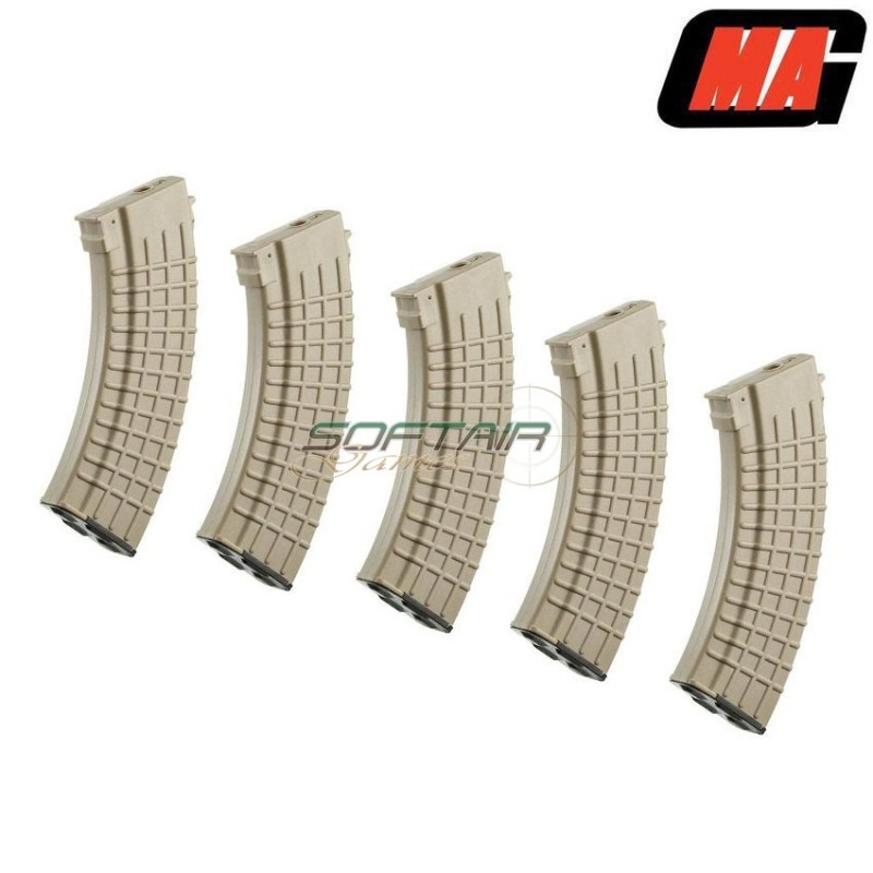 Set 5 mid-caps magazines waffle type tan 100bb polymer for ak47/akm aeg mag (mag-006c)