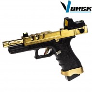 Pistola a gas gbb eu18 vented black/gold + BDS vorsk (vk-vgp-01-28-bds)