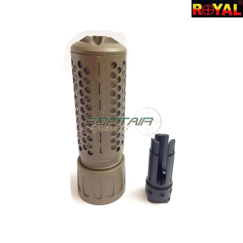 Silenziatore & spegnifiamma kac style QDC/CQB 5" tan 14mm ccw royal (sil-kac-5-tan)