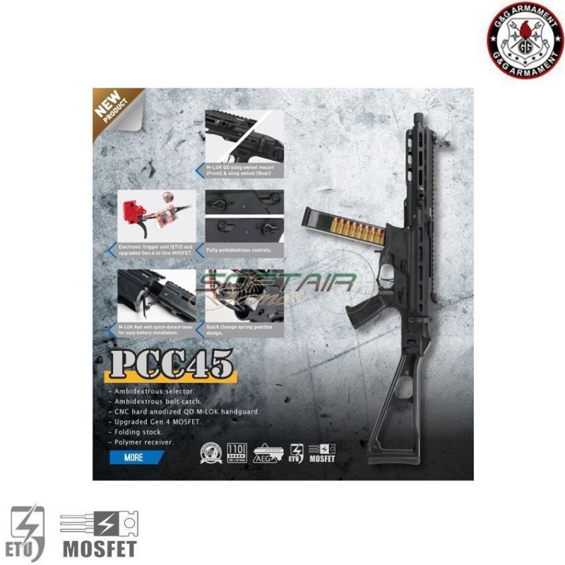 Electric rifle pcc45 black g&g armament (gg-pcc45)