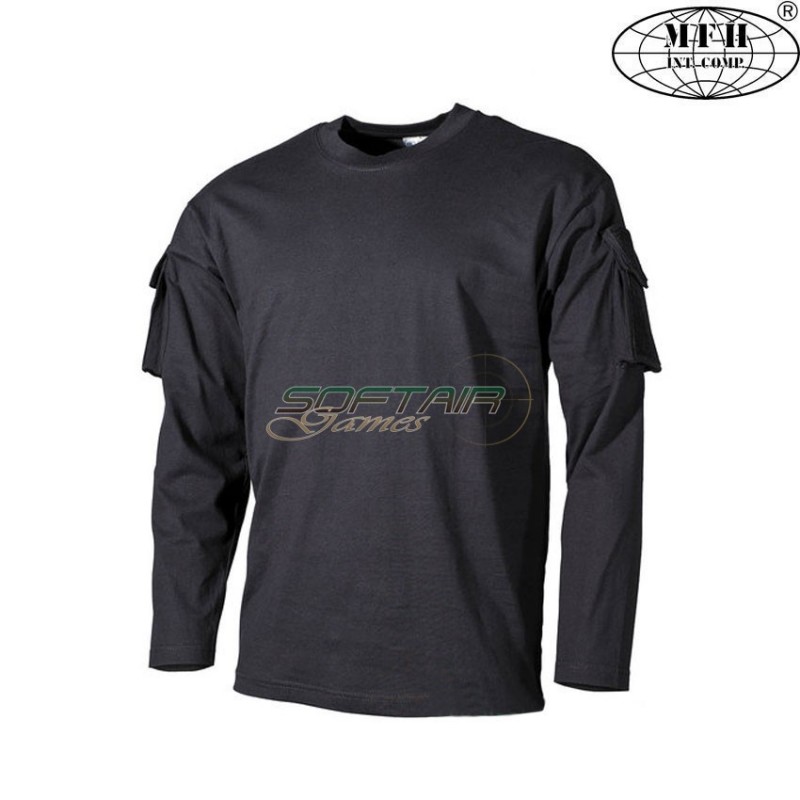 BLACK long sleeve shirt with velcro pockets mfh (00123a) BLACK long sleeve shirt with velcro pockets mfh (00123a)