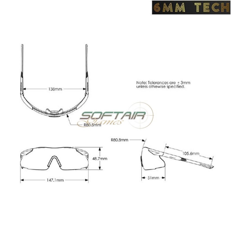 Kit occhiale MARINE style NERO 6MM TECH (6mmt-48-bk)