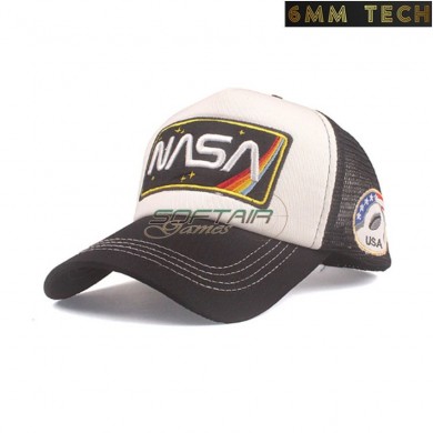 Baseball cap NASA style BIANCO/NERO with net 6MM TECH (6mmt-53-whbk)