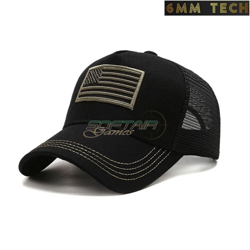 Baseball cap USA flag style TOTAL BLACK with net 6MM TECH (6mmt-75-bk)
