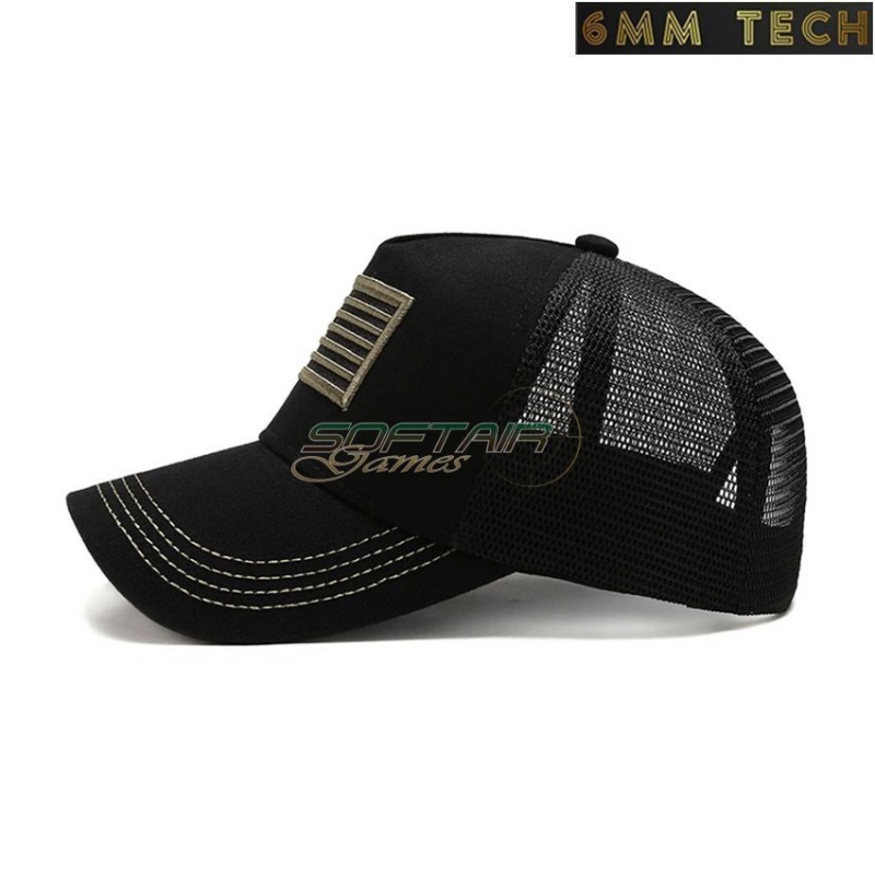 Baseball cap USA flag style TOTAL BLACK with net 6MM TECH (6mmt-75-bk)