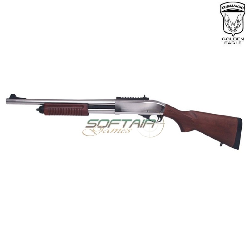 Fucile pompa a gas m870 long full metal silver & real wood golden eagle (ge-m870w-silv)