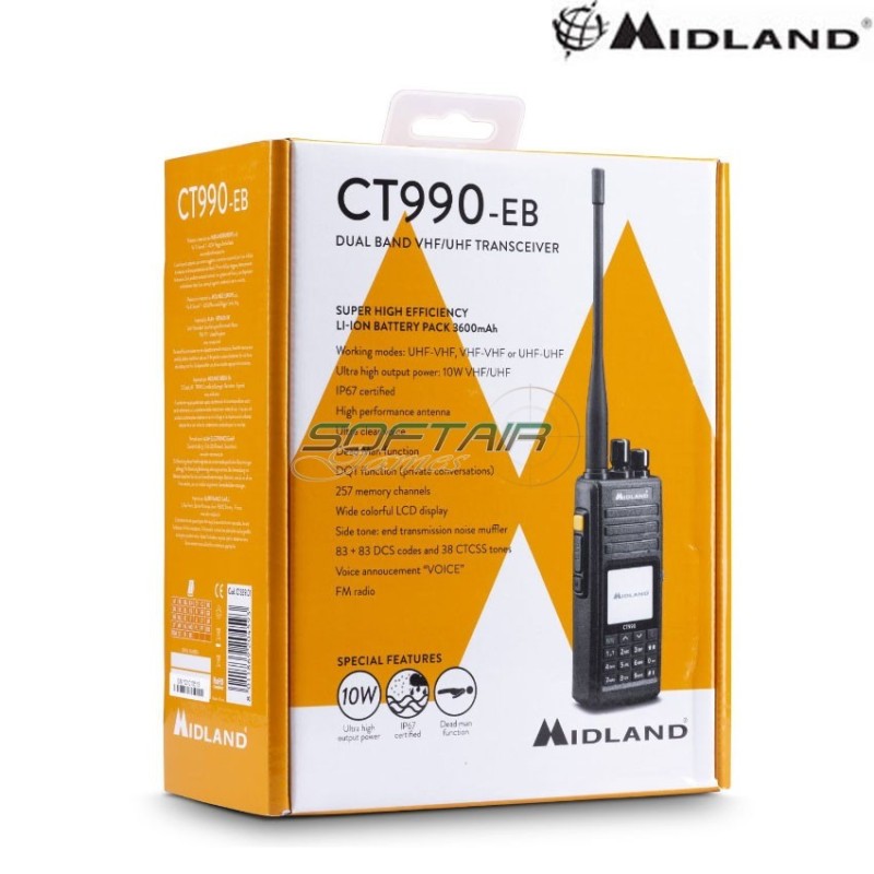 Radio Ricetrasmettitore VHF/UHF portatile 10W CT990 EB midland (c1339.01) Radio Ricetrasmettitore VHF/UHF portatile 10W CT990 EB midland (c1339.01)