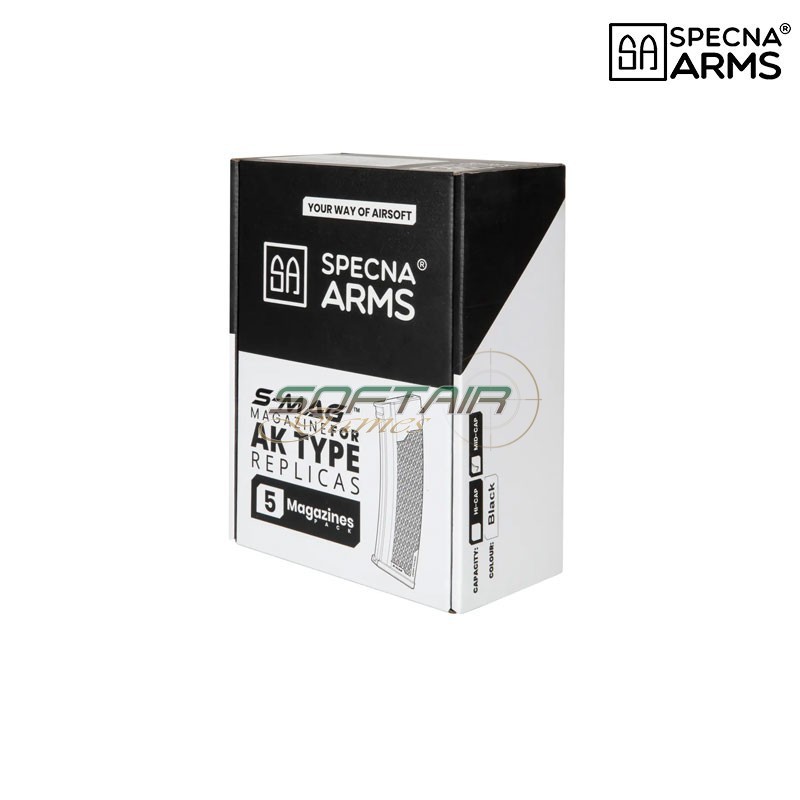 Set 5 Mid-cap S-Mag Magazines polymer 175 Bb BLACK for AK Specna Arms® (spe-05-032794)