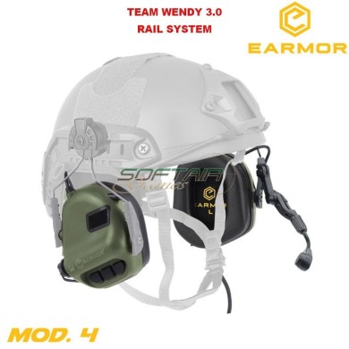 M32h Mod4 Team Wendy Model Cuffie Tactical Hearing Protection Ear-muff Foliage Green Earmor (ea-m32h-fg-tw-mod4)