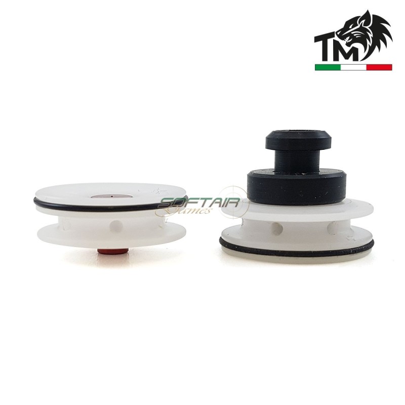 Testa pistone BIANCA con fori radiali e cuscinetto in DELRIN TopMax (tpbmm-d)